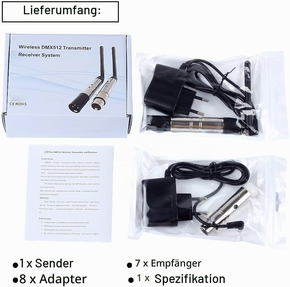 CHINLY 8pcs 2,4 G ISM DMX512 Männlich/Weiblichen XLR Sender/Empfänger für Moving Heads Bühne Licht