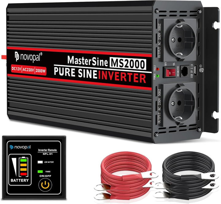 NOVOPAL 2000W KFZ Reiner Sinus Spannungswandler-Auto Wechselrichter 12v auf 230v Umwandler-Inverter