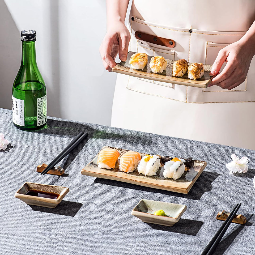 UNICASA Japanisches Geschirr 8er Set, Sushi Geschirr Set Mit Sushi Teller, Dipschalen,Essstäbchen un