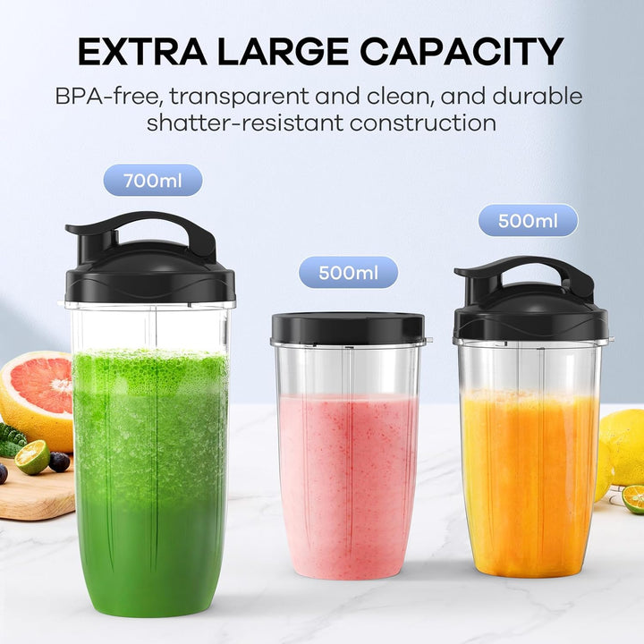 Ganiza Mixer, 900W Mini Smoothie Maker, Standmixer mit 3 Tragbare Mixbechern(2×500ml & 1×700ml), Vie