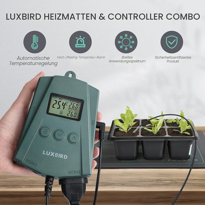 Luxbird Sämling-Heizmatte mit Thermostatregler, IP67 Wasserdicht 10"x20.75" Wärmematte für Pflanzen