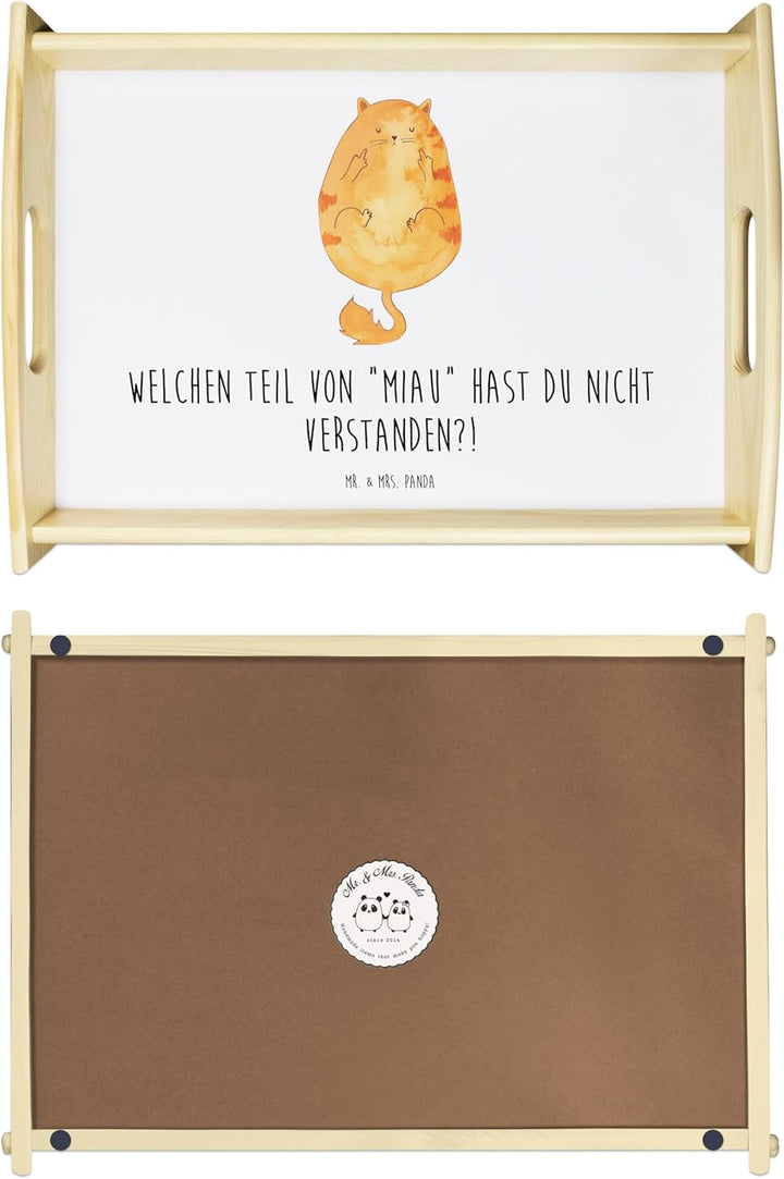 Mr. & Mrs. Panda Tablett Katze Mittelfinger - Geschenk, Cat, Deko, Mietze, Holz, Kater, Cats, zum se