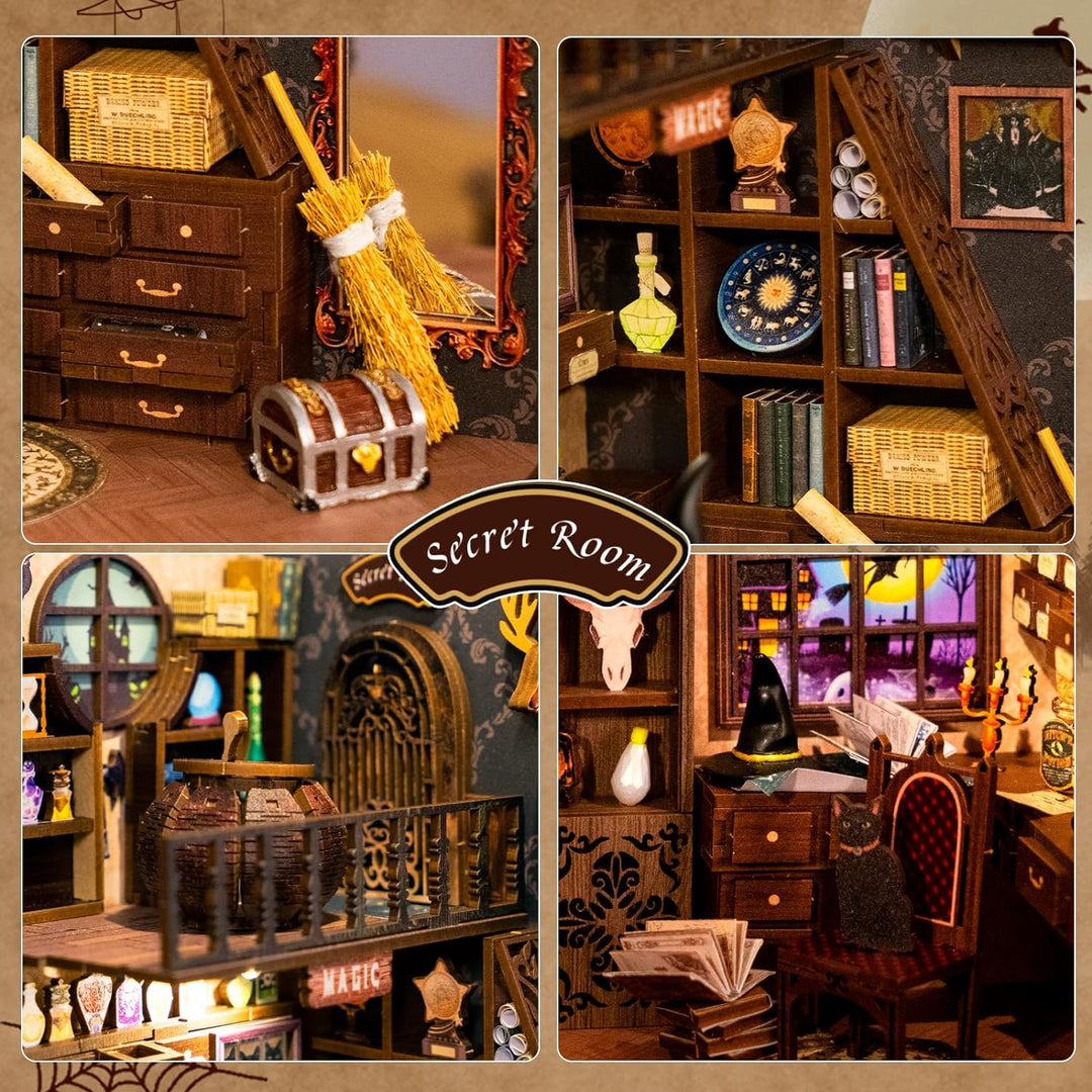 CUTEBEE DIY Book Nook Kit–Puppenhaus Miniatur Haus Kit mit Möbeln und LED-Licht, Booknook Bausätze f