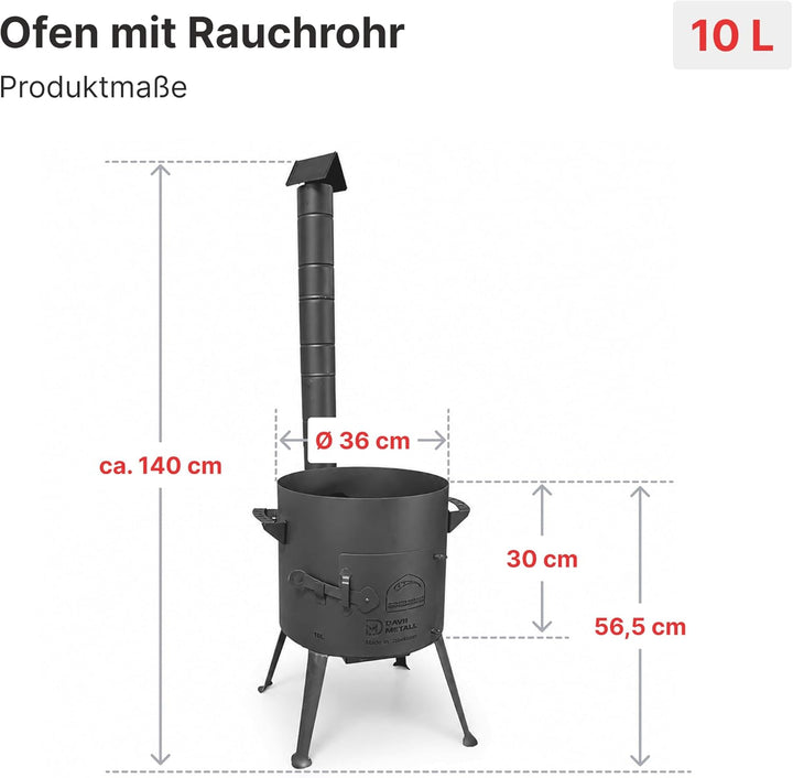 Ø36cm Uchag 2mm stahl mit Abzugsrohr Utschak Utschag Feldküche 8L Kazan WOK Kasan (Runder boden) Feu