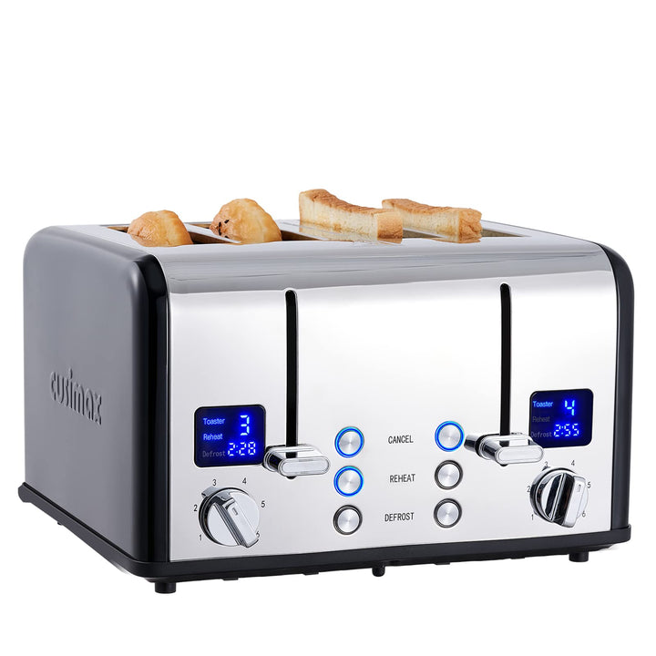Toaster 4 Scheiben, CUSIMAX Toaster Edelstahl mit LED-Anzeige, 4 extra breite schlitze toaster schwa