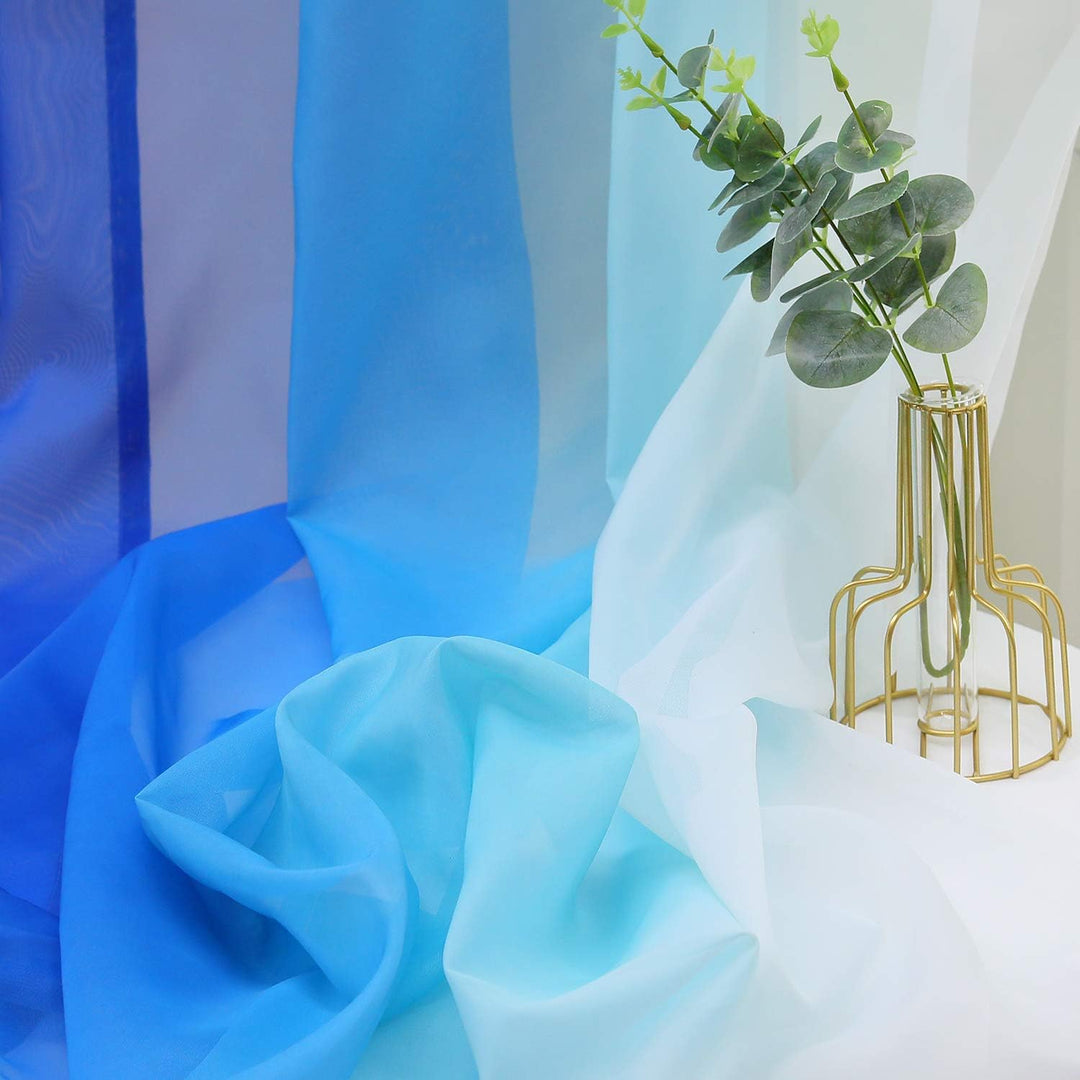2er-Pack Farbverlauf Gardinen Transparenter Voile Vorhänge Schals mit Ösen H/B 175/140 cm Blau H175