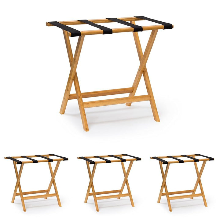 Relaxdays Kofferständer Holz HxBxT 50 x 60 x 37,5 cm Kofferbock aus Bambus mit 4 stabilen Gurten als