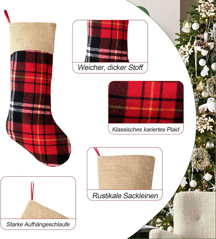 3 Stück Nikolausstrumpf mit Jute Cuff, Weihnachtssocken Kamin Weihnachtsbaum, 46cm gross Christmas S