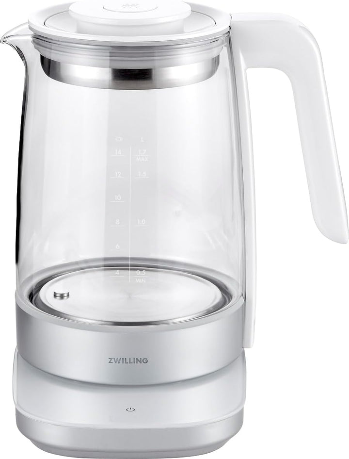 ZWILLING ENFINIGY Wasserkocher aus Glas mit Teesieb & Temperatureinstellung & Teetimer, 185o Watt, 1
