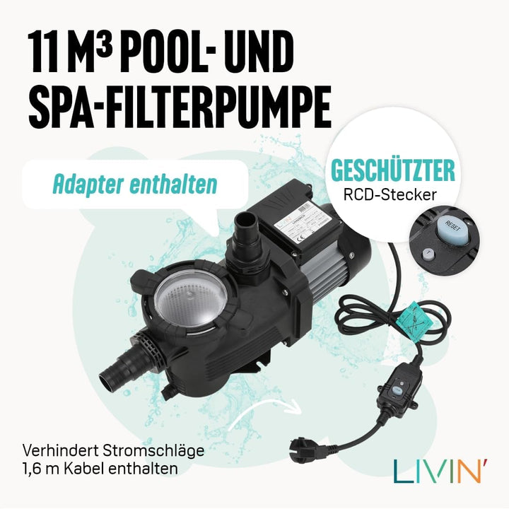 LIVIN' Poolpumpe 250W - Schwimmbad Schmutzwasserpumpe Poolfilter LIV425RCD im Pool Zubehör mit hoch