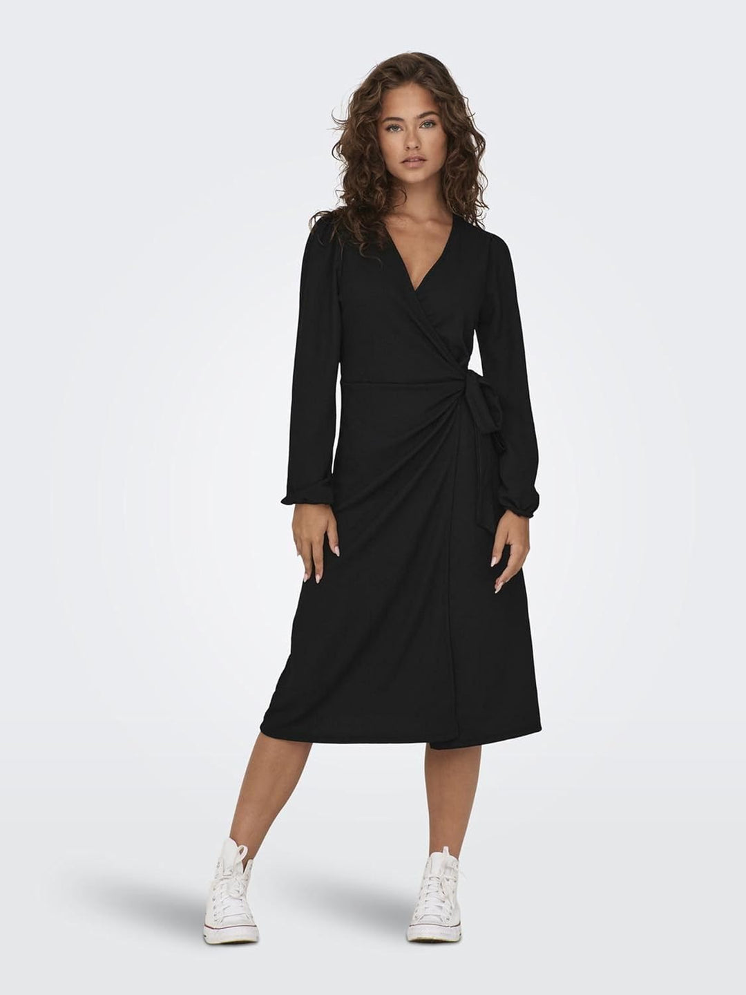 ONLY Damen Onlmerle L/S Wrap Midi Dress Jrs XXS Schwarz, XXS Schwarz