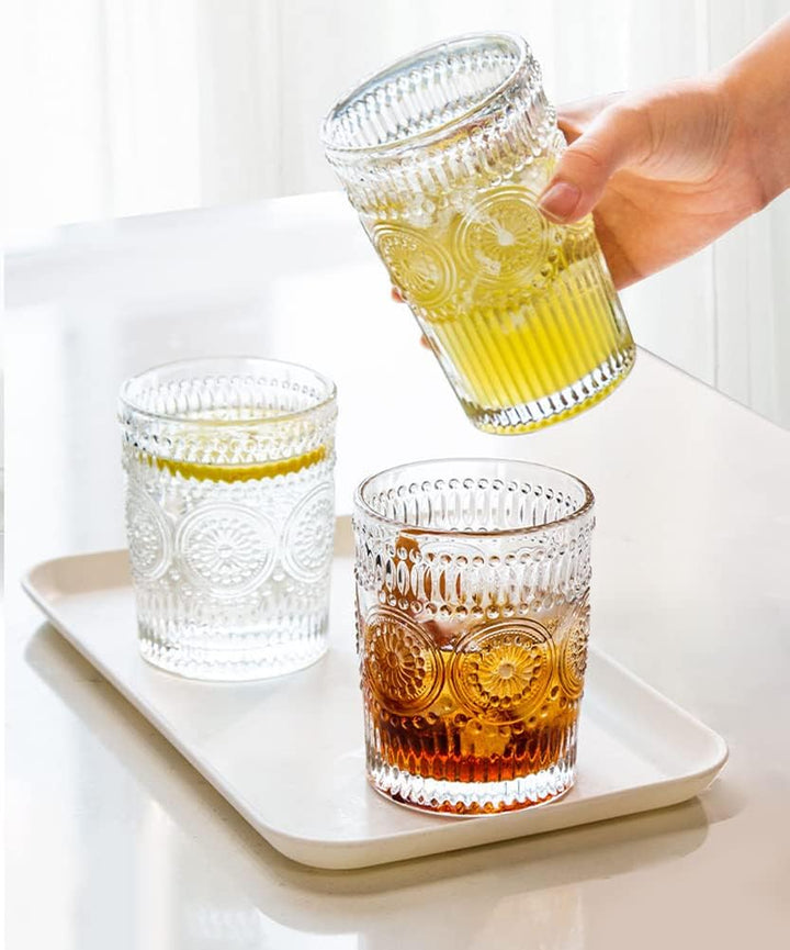 LOYUYU Set von 6, Romantische Wassergläser, 350ml Premium Trinkgläser Tumbler, Vintage Gläser Set fü