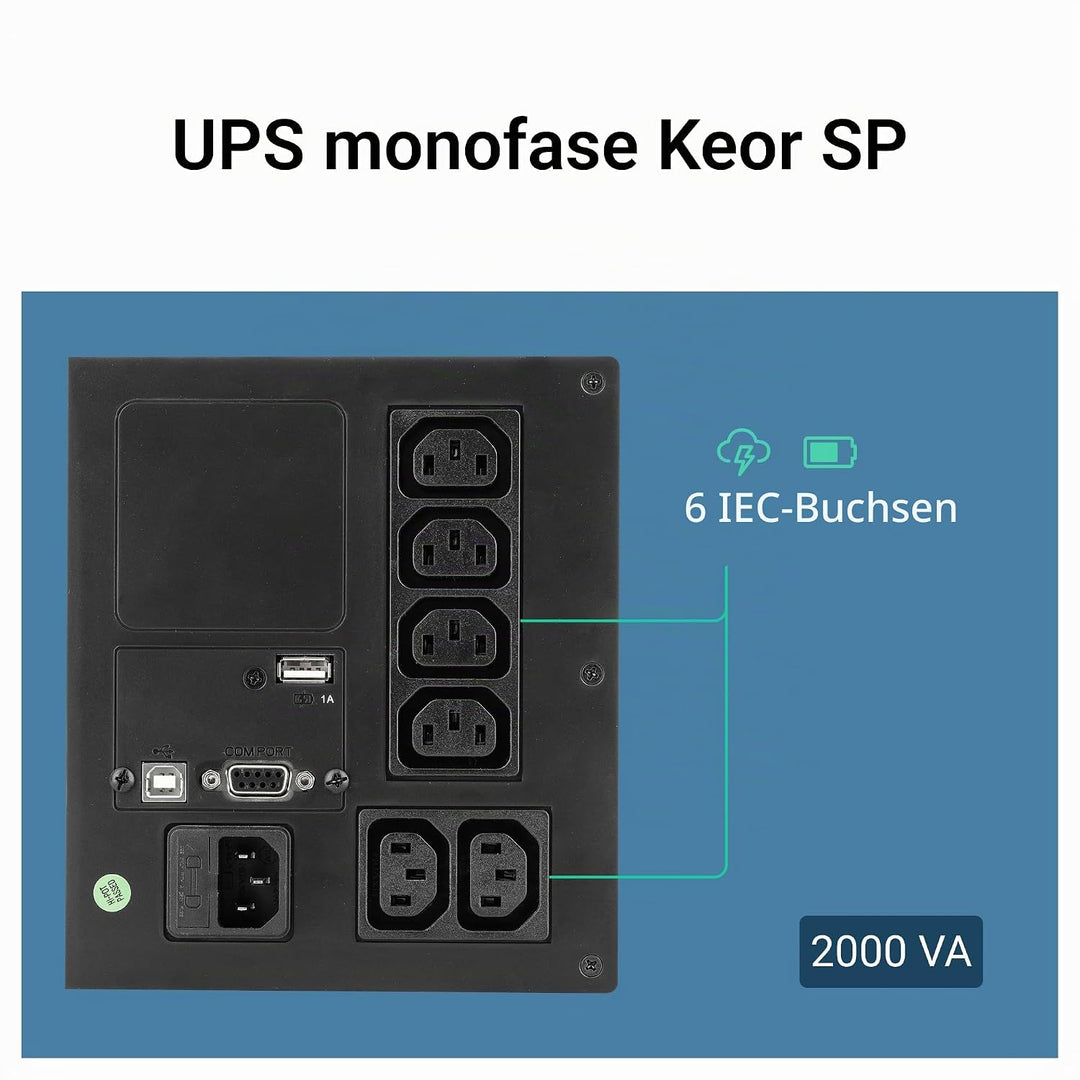 LEGRAND, USV-Anlage Keor SP mit 2000 VA/1200 W - 6x IEC-Steckdosen - Batterie 12V/9Ah, AVR, LED-Moni