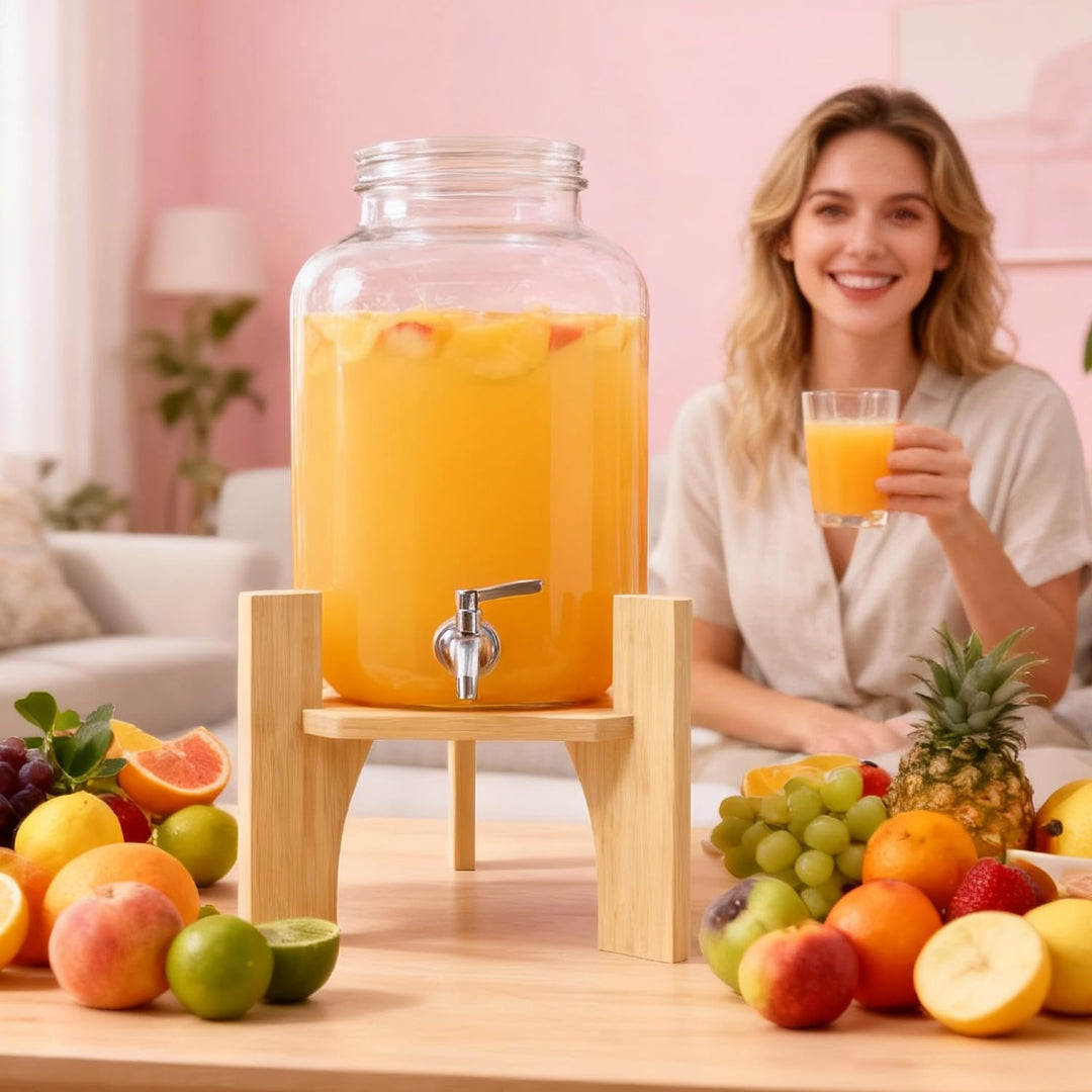 Wasserkannenhalter Ständer für Getränkespender, Robust Getränkespenderhalter, Holzständer mit Rundem