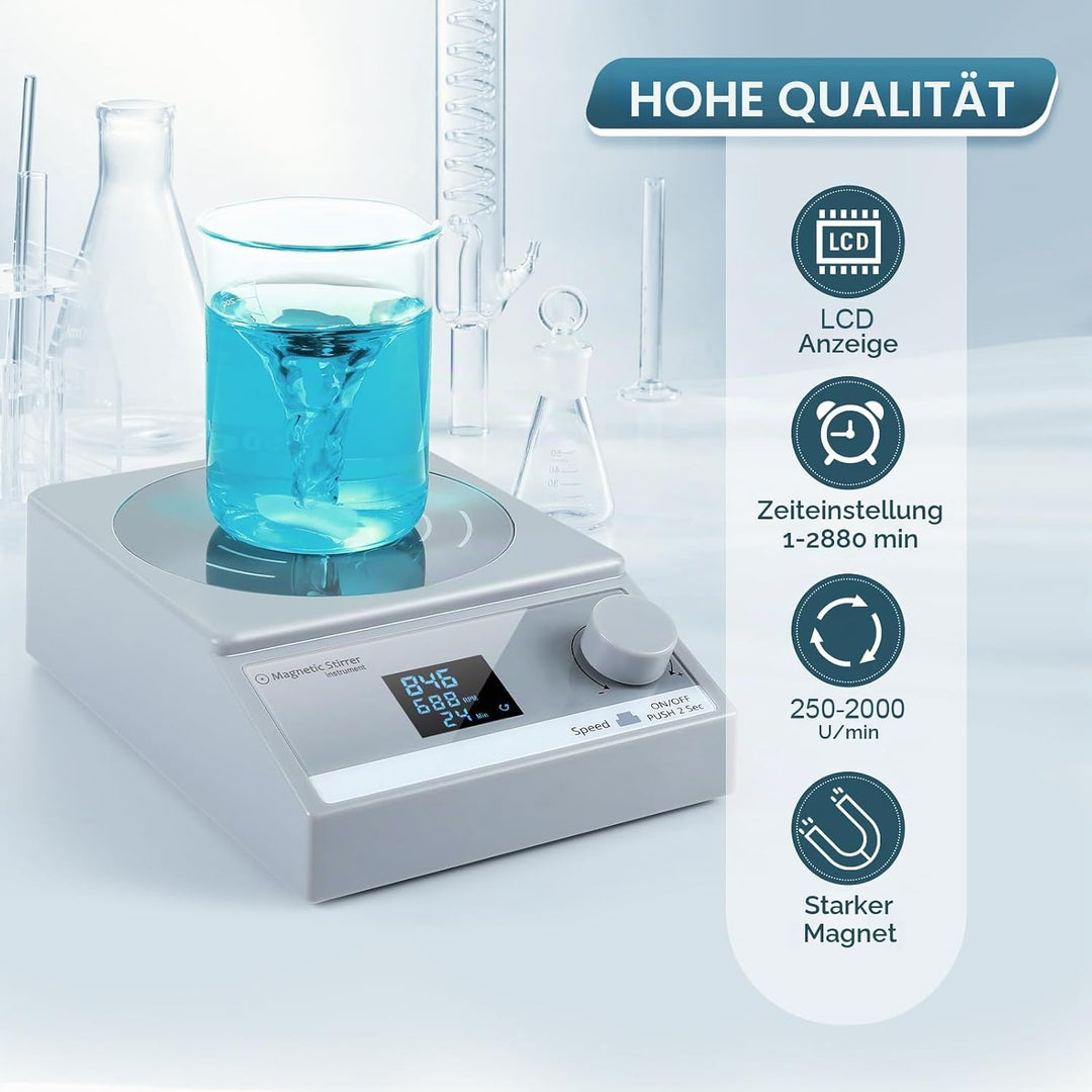 ANZESER Magnetrührer mit Zeitschaltuhr, 3.5L Digitaler Magnetrührer, Magnetische Rührplatte mit LCD