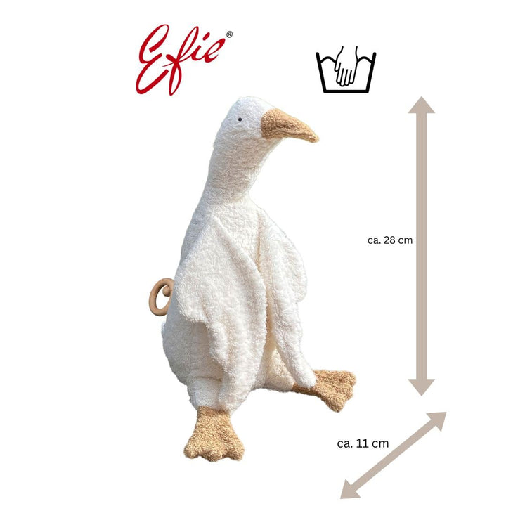 Efie Bio-Spieluhr Gans, Weiss, 100% Baumwollfrottee, Schurwolle-Füllung, GOTS-Zertifiziert, Handgefe