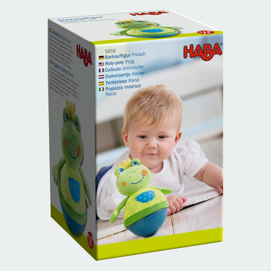 HABA 5859 - Stehauffigur Frosch Baby- und Kleinkindspielzeug, ab 6 Monaten, Motorikspielzeug aus wei