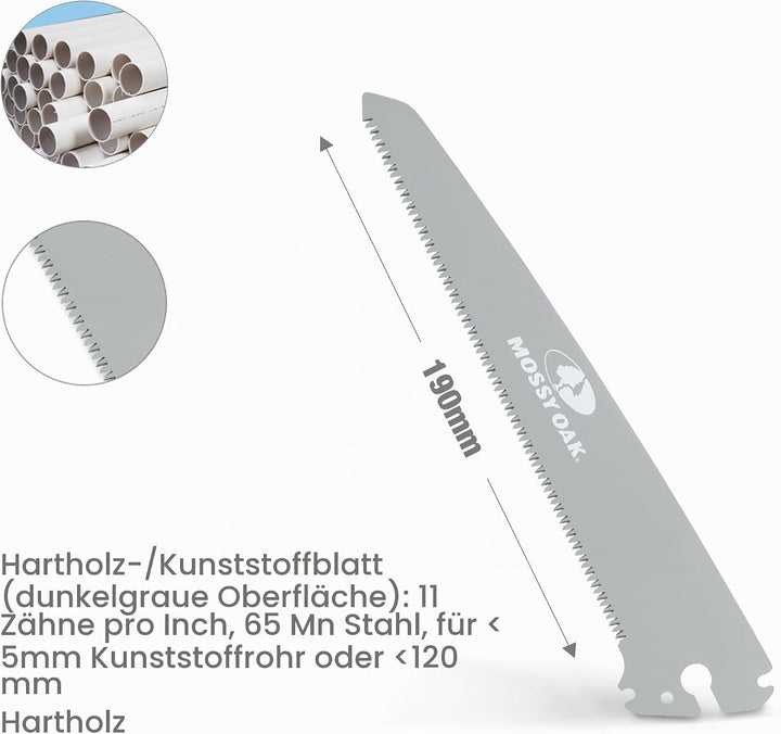 Mossy Oak 6-tlg. Sägeblatt Set, Ersatzklingen für Mossy Oak 3 in 1 Handsäge, 190mm Sägeblätter Set S