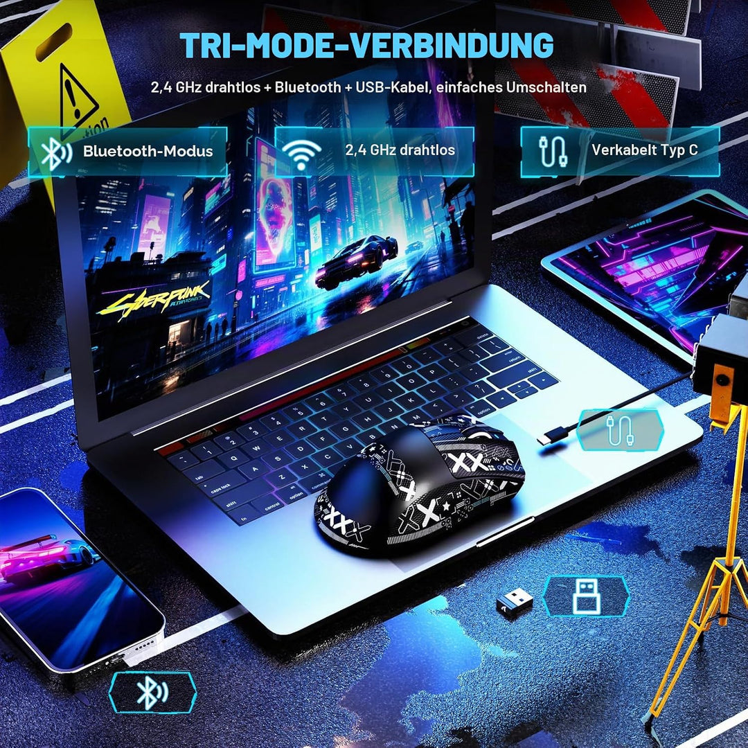 MAMBASNAKE X ATTACKSHARK V3 Kabellose Gaming-Maus mit Band,65g leicht,geteiltes Design für Rechtshän