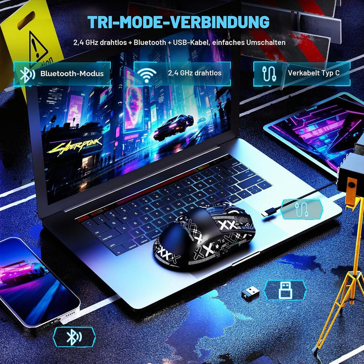 MAMBASNAKE X ATTACKSHARK V3 Kabellose Gaming-Maus mit Band,65g leicht,geteiltes Design für Rechtshän