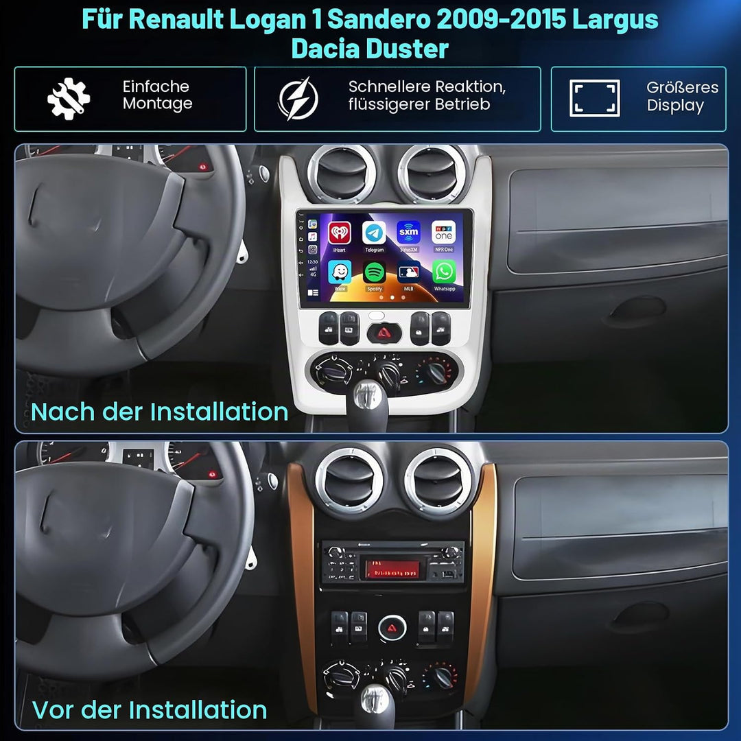 Hikity 4+64GB Android 15 Autoradio für Renault Logan 1 Sandero 2009-2015 Largus Dacia Duster Mit Wir