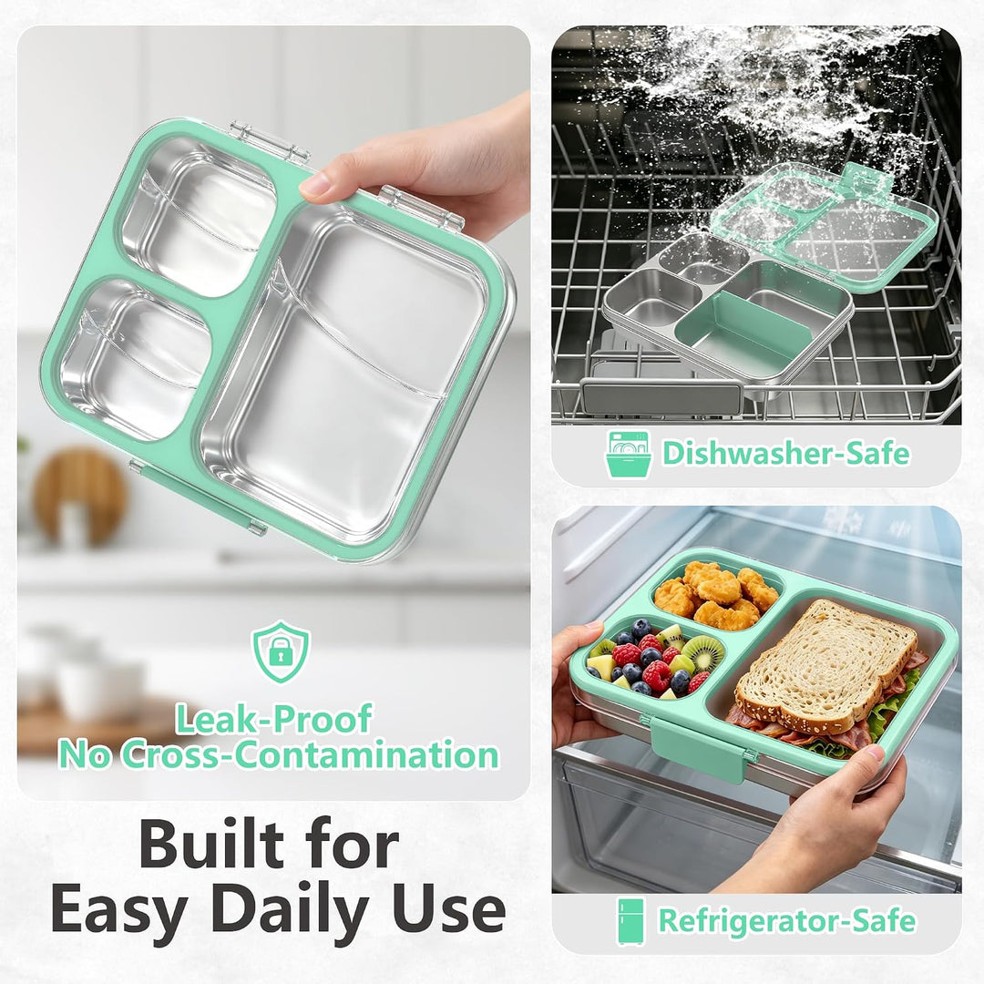 VITONIS Edelstahl Brotdose Lunchbox mit 3 Fächern mit Tritan-Deckel, 1000ml Metall Bento Lunch Box K