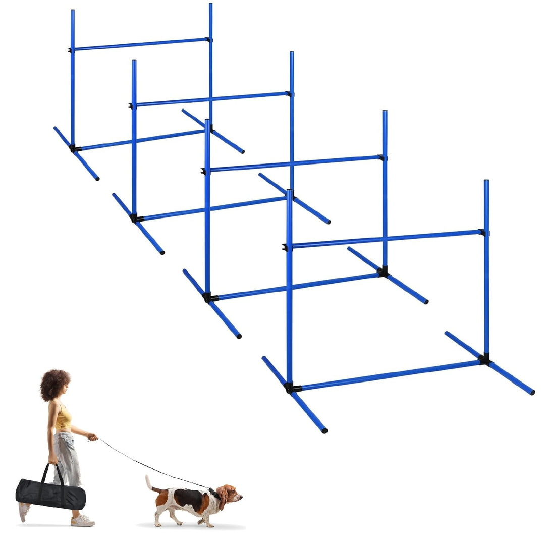 UISEBRT Hunde Agility Set, 4er Slalom Stangen Hürdenset für Haustiere, PVC Hundetrainings-Set mit Tr
