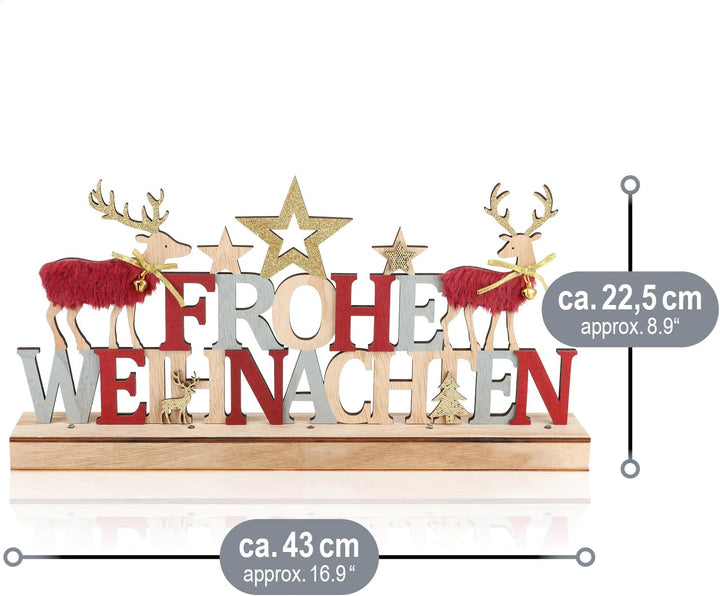 com-four® LED Deko Aufsteller aus Holz - beleuchteter Schriftzug auf Holzsockel - Deko-Schriftzug zu