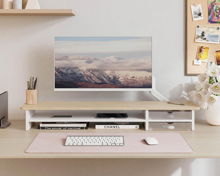 Fenge Dual Monitorständer Riser mit 2 Acryl Schubladen 108cm Grosse Computer Bildschirmständer für P