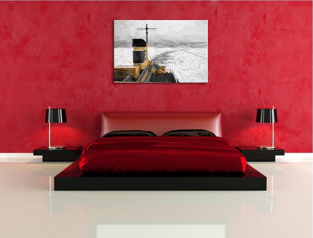 gemaltes grosses Schiff auf Eismeer Format: 100x70 auf Leinwand, XXL riesige Bilder fertig gerahmt m
