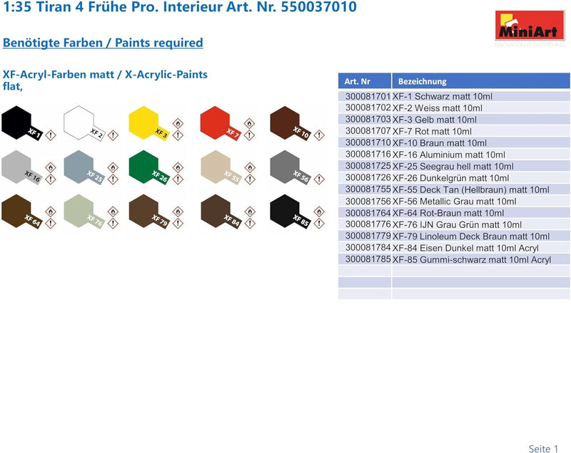 Mini Art 37010 1:35 Tiran 4 Frühe Pro. Interieur - originalgetreue Nachbildung, Modellbau, Plastik B