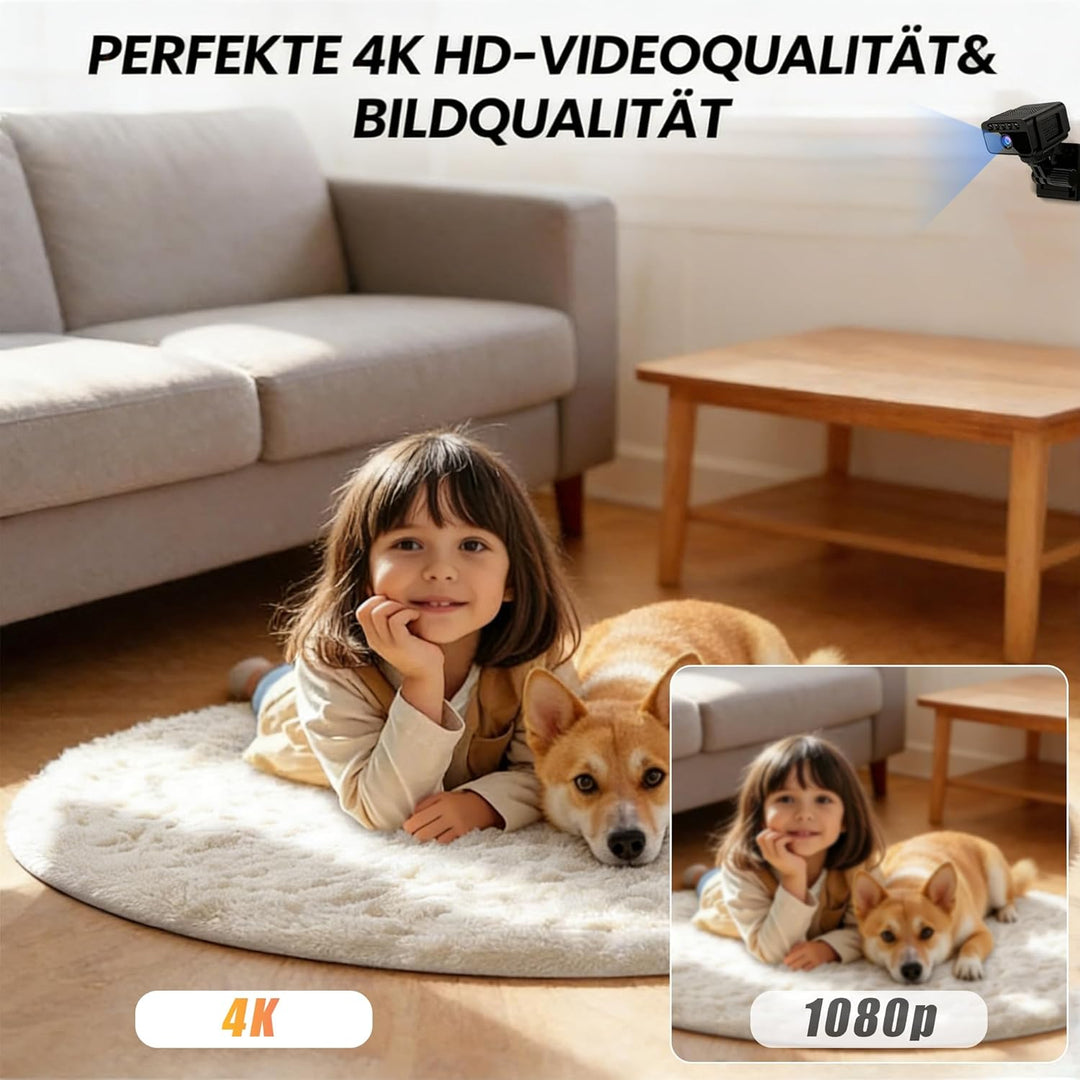 Mini Kamera, 4K WLAN Überwachungskamera Innen Akku mit Netzbetrieb – WLAN Überwachungskamera mit 150