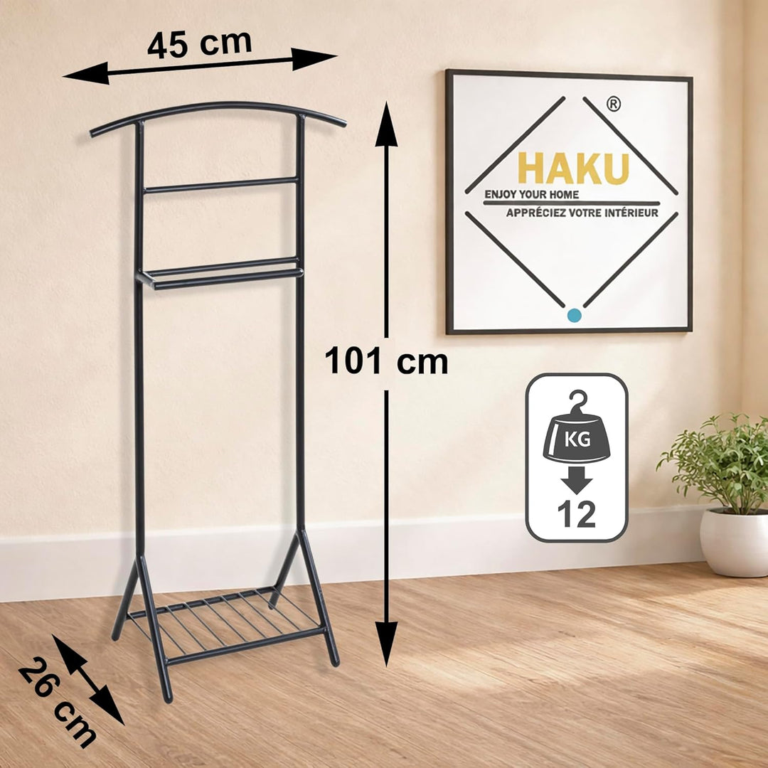 HAKU Herrendiener mit Schuhablage für Schlafzimmer und Bad Stummer Diener Kleiderbutler schwarz Meta