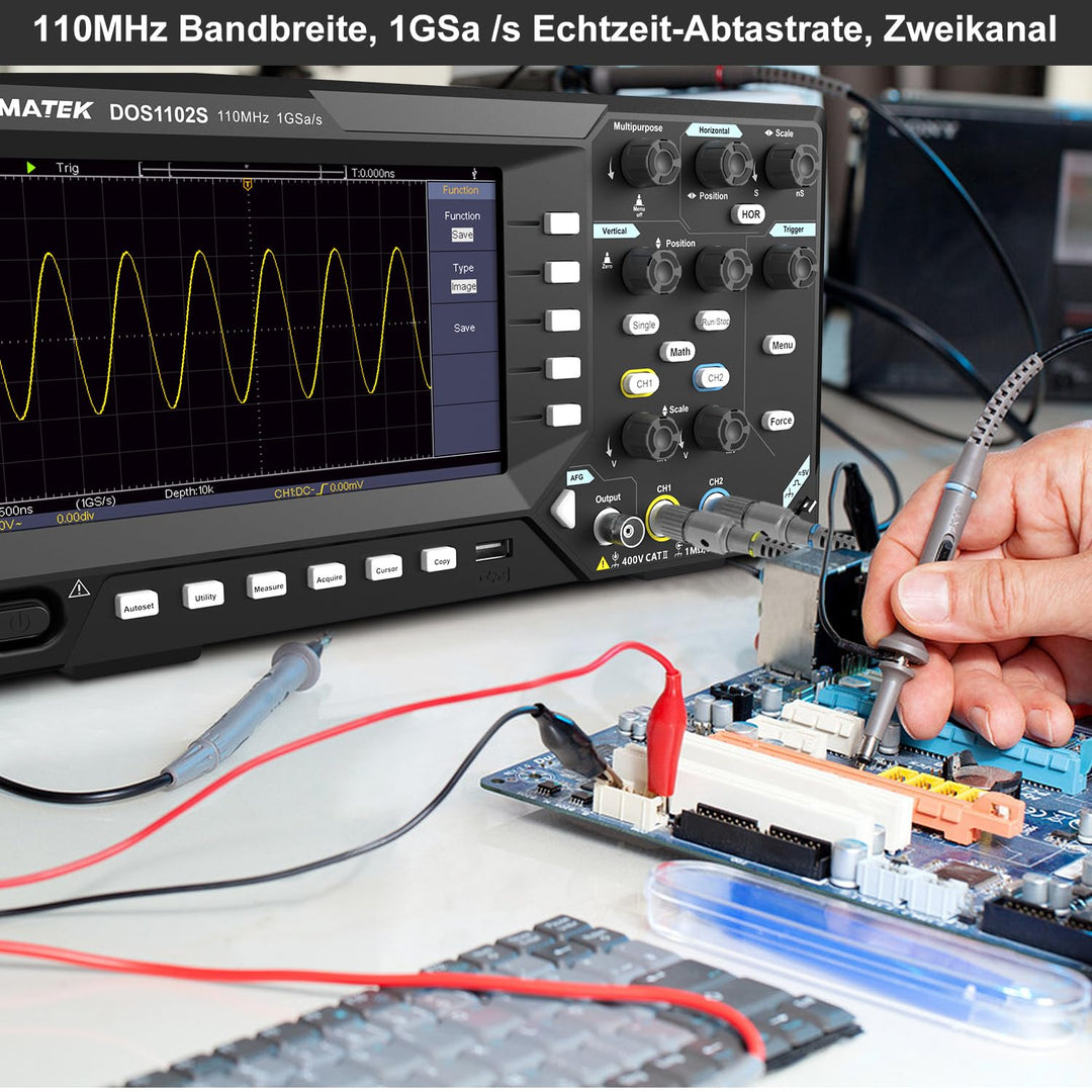 HANMATEK 2 in1 DOS1102S Digitales Speicheroszilloskop mit integriertem Wellenformgenerator, 110MHz B