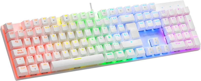 Mars Gaming MK422 Weiss, Mechanische Gaming Tastatur RGB, Antighosting, Mechanischer Switch Blau, Po