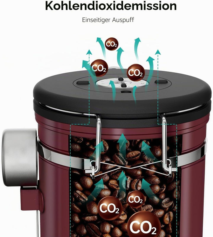 Coffee Gator Kaffeedose Edelstahl, Luftdicht Vorratsdose mit Deckel, Datum Tracker, CO2-Freigabevent