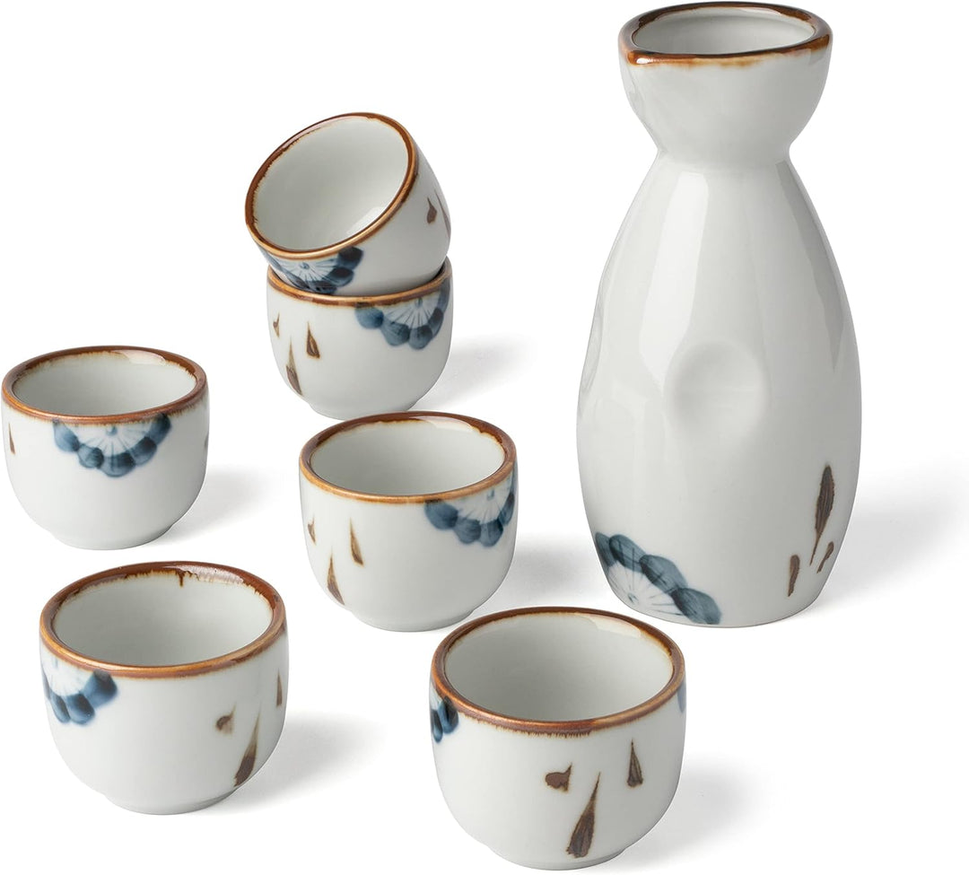 Sake-Set aus Keramik, japanischer Sake, 7 Stück, bestehend aus 1 Sake-Flasche, 6 Stück Sake-Becher f