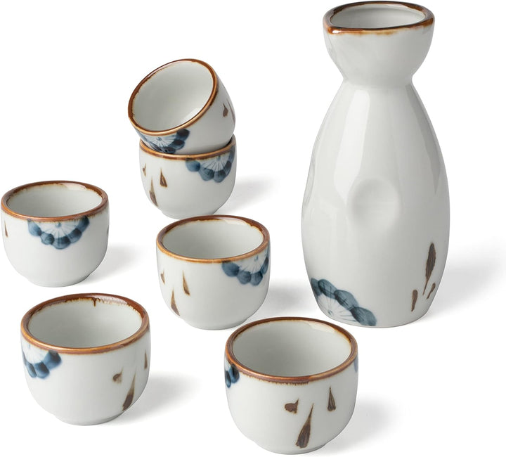 Sake-Set aus Keramik, japanischer Sake, 7 Stück, bestehend aus 1 Sake-Flasche, 6 Stück Sake-Becher f