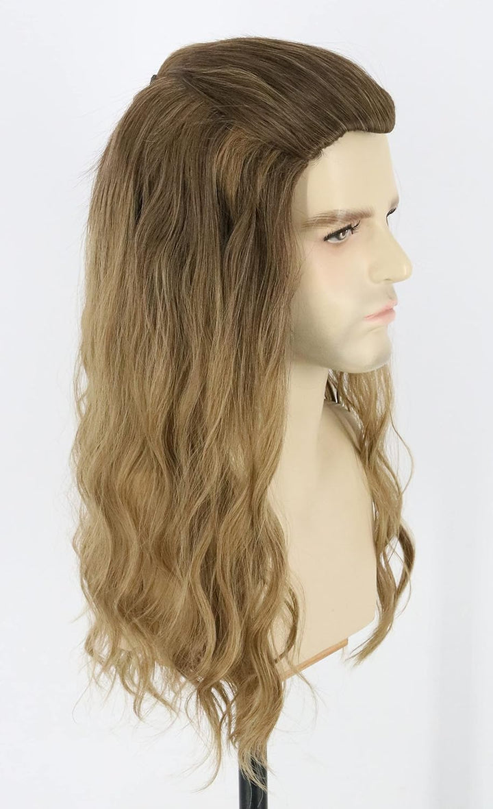 Topcosplay Perücke für Herren Lang lockige Aschblond Perücke für Cosplay Halloween Kostüm
