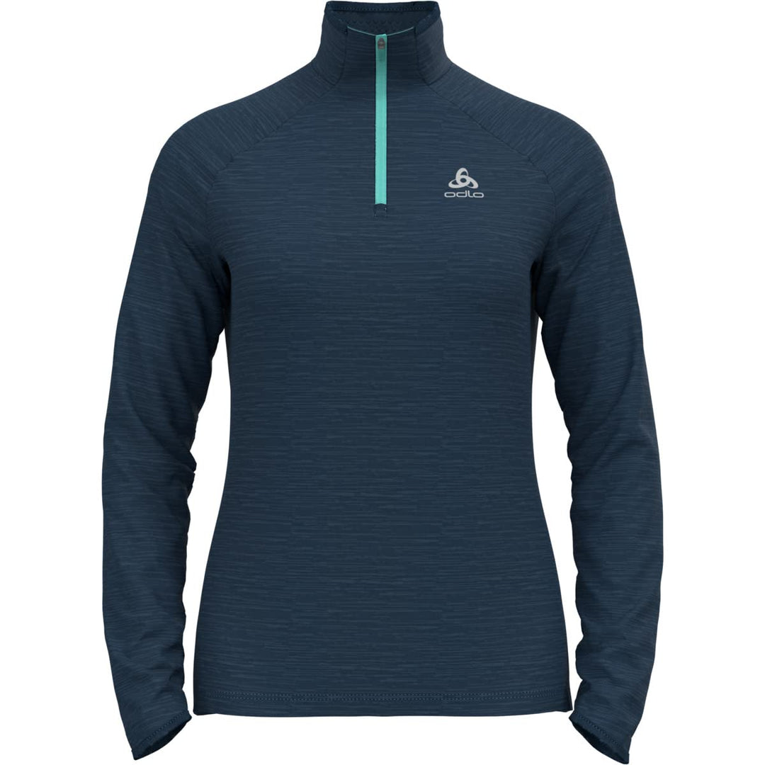 Odlo Damen Laufoberteil mit Reissverschluss Run Easy WARM XS Blue Wing Teal Melange, XS Blue Wing Te