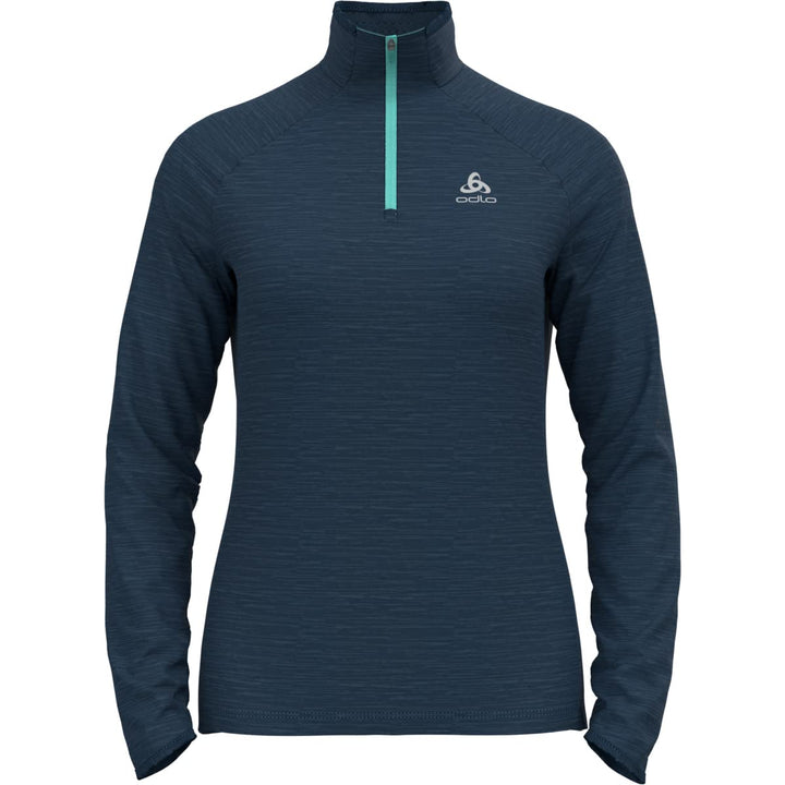 Odlo Damen Laufoberteil mit Reissverschluss Run Easy WARM XS Blue Wing Teal Melange, XS Blue Wing Te
