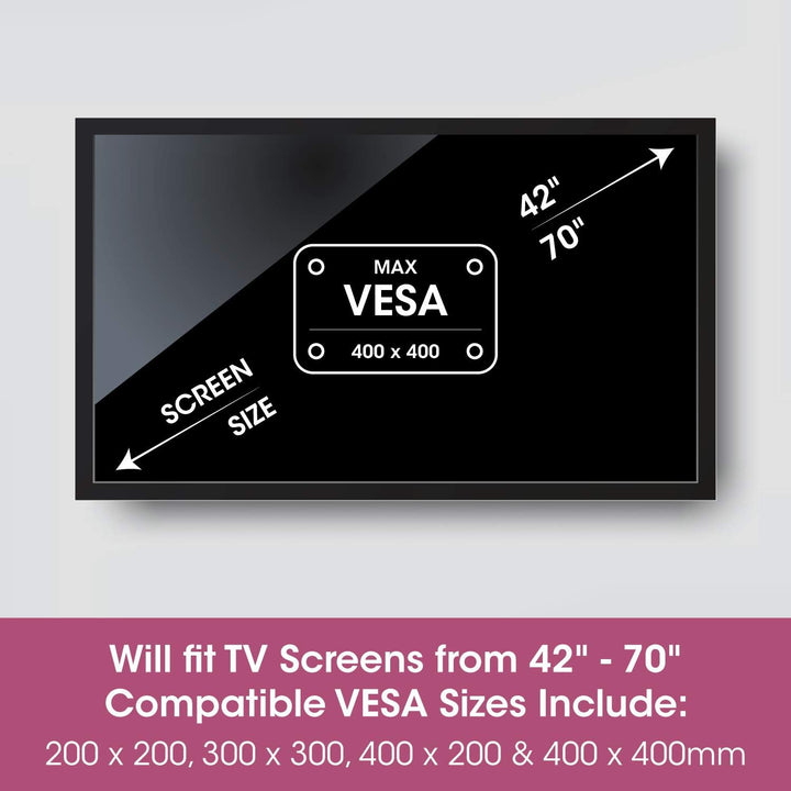 SLX Fernseher 42 – 70 Zoll, SLx Neigbare Schlankes Profil TV Halterung, Max VESA 400 x 400 mit Fisch