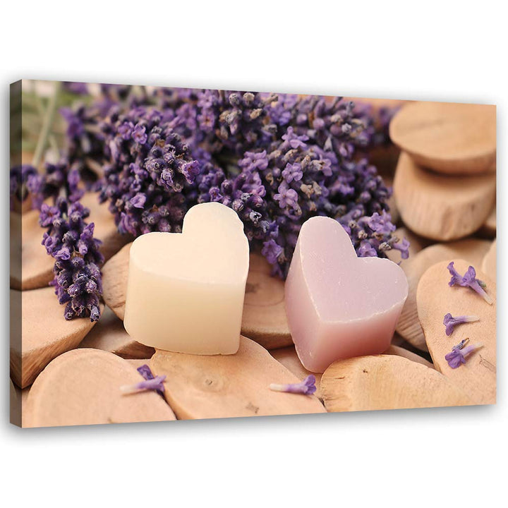 Feeby Vlies Leinwandbild Herzen Lavendel Blumen 80x60 cm Wand Bild Kunstdruck Deko Wohnzimmer Wohnun