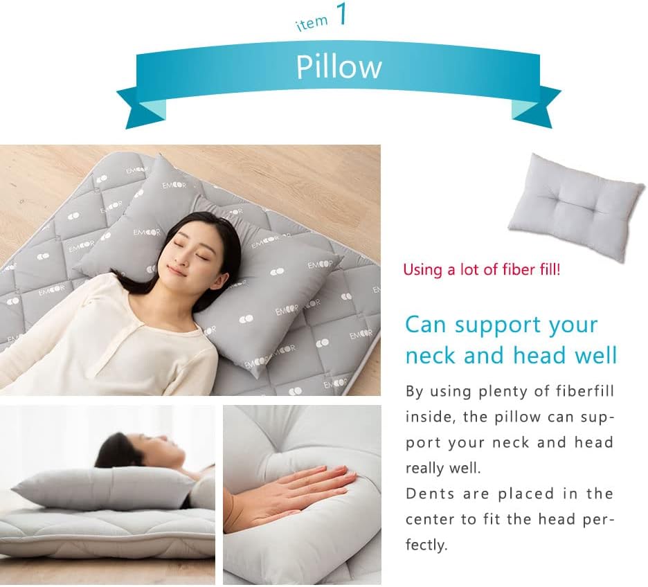 EMOOR Japanische Faltbarer Futon Matratze Set(Matratze, Tröster, Kopfkissen) CLASSE3, 100 x 210 cm,