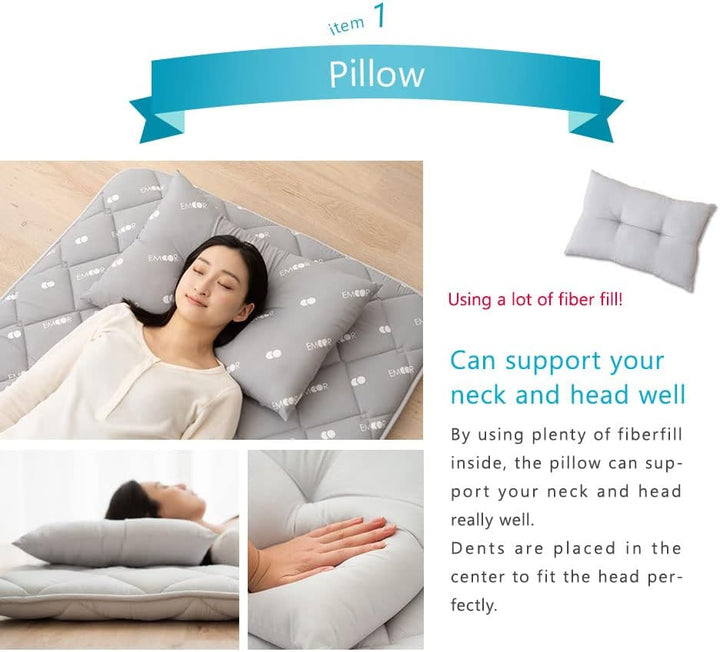 EMOOR Japanische Faltbarer Futon Matratze Set(Matratze, Tröster, Kopfkissen) CLASSE3, 100 x 210 cm,