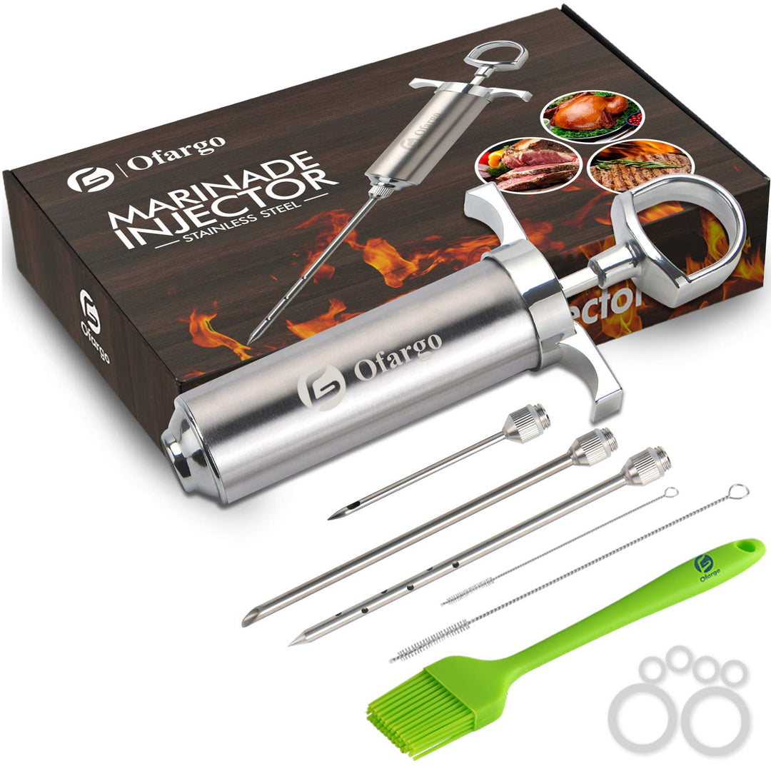 Ofargo Edelstahl Fleischspritze mit 3 Marinadeneinspritznadeln für Holzkohlegrills, 59 ml Fassungsve