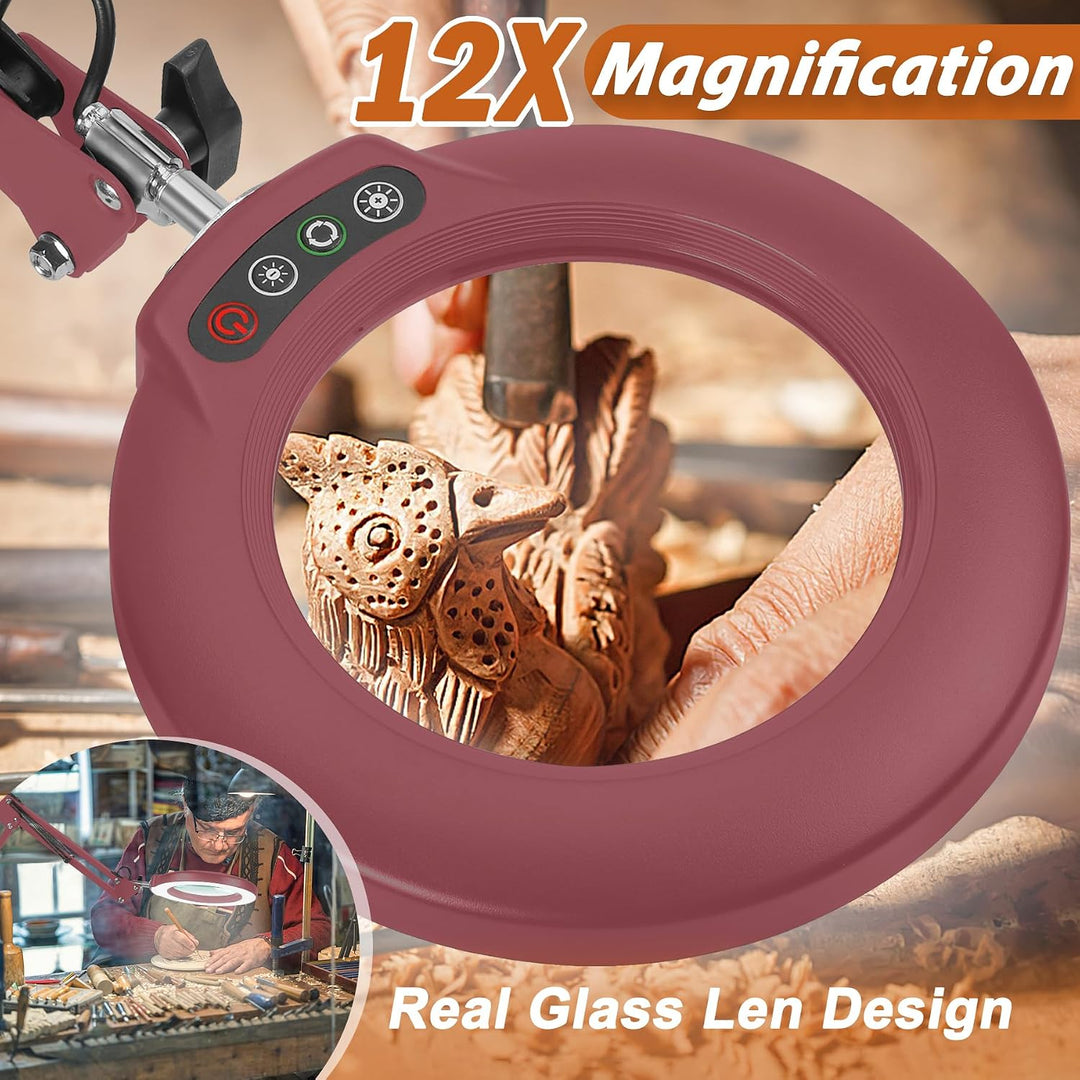 Veemagni 10X Lupe mit Licht, 5 Farbmodi Stufenlos Dimmbar 2-in-1 Schreibtischlampe und Klemme, LED B
