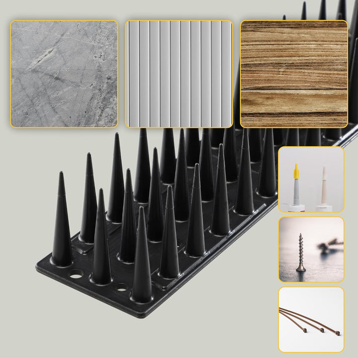 KADAX 12er Set Vogelabwehr Spikes, Kunststoff, 51x4x3,5 cm, 3-reihig, für Tauben, Katzen, Marder, Za