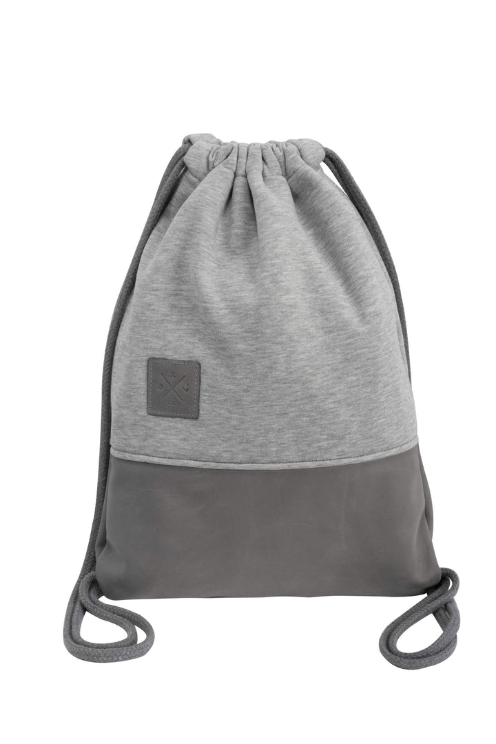 Grey Leather Sports Bag - Leder Rucksack mit Reissverschluss Innenfach, Gym Bag, Turnbeutel, Sportbe