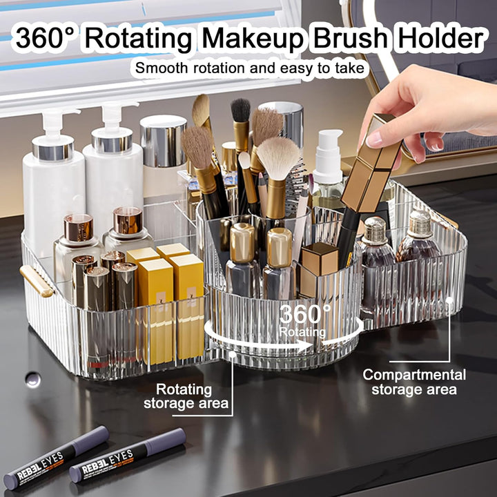 DASITON Make Up Organizer 360° Drehbar Pinsel Organizer, 2-in-1 Kosmetik Organizer mit Griff, Makeup